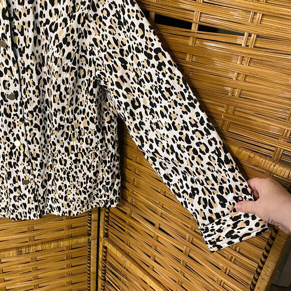 Chico’s Reversible Linen Jacket Leopard Print & Black Snap Front Size 2 (L/XL) - Picture 4 of 16